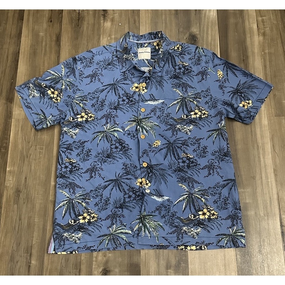Tommy Bahama Men's XL Blue Shirt 100% Silk Floral Hula Hammock AOP - Picture 1 of 7